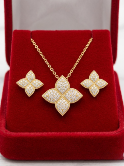 Crystal Clover Flower Necklace and Stud Earring Set