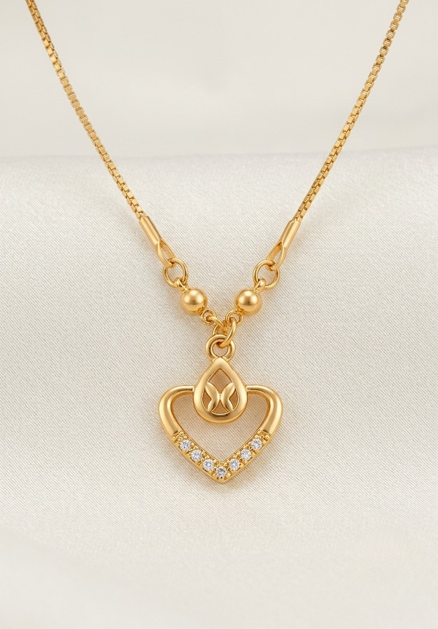 Gold-Plated Interlocking Teardrop Heart Pendant Necklace with Crystal Detail