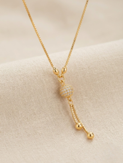 Dazzling Gold-Plated Box Chain Necklace with Pavé-Set Crystal Sphere Y-Drop
