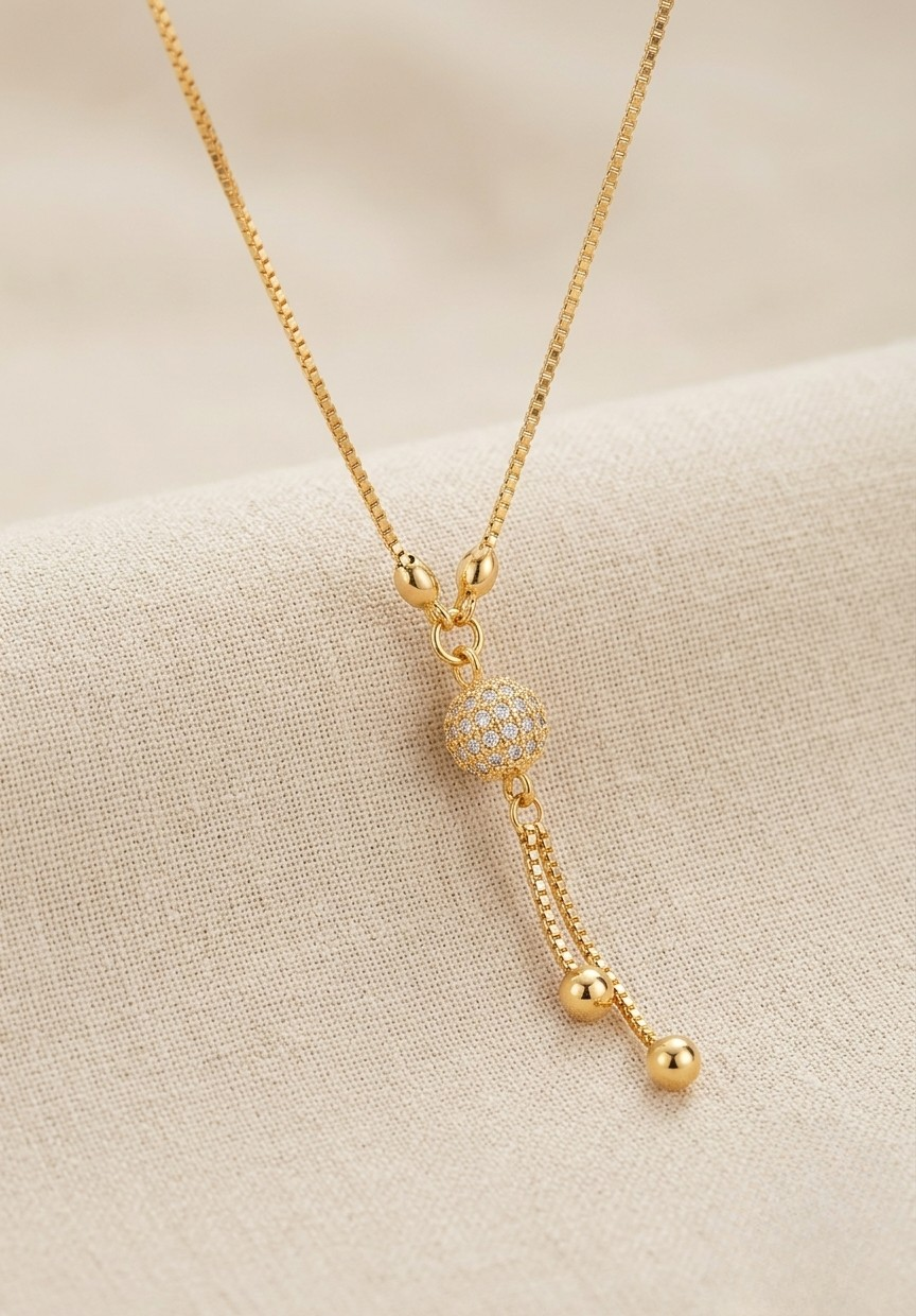 Elegant Gold Plated Beaded Sphere Pendant Necklace and Dangler Earrings Set