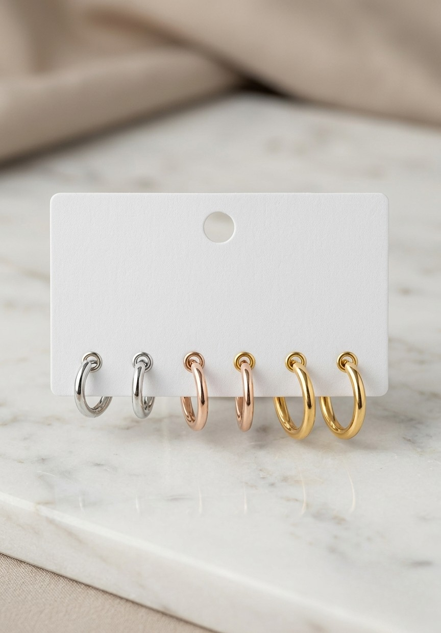 Triple-Tone Huggie Hoop Set (Gold, Rose Gold, Silver)