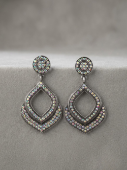 Oxidized Silver Tone Pave Crystal Geometric Dangle Statement Earrings