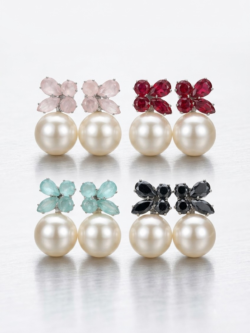 Flower Stud Pearl Drop Earrings