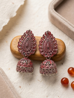 Traditional Indian Jhumki Earrings with Filigree & Beaded Detail