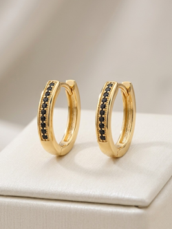 Chic Gold-Plated Huggie Hoop Earring Set with Varying Sizes and Stone Colors