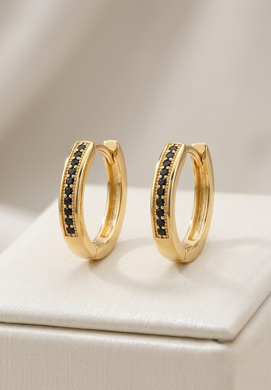 Chic Gold-Plated Huggie Hoop Earring Set with Varying Sizes and Stone Colors