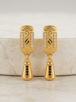 1k Gold Plated Jhumka Drop Earrings with Black and White CZ Stones