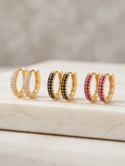 Crystal Huggie Hoop Set with Colored CZ Stones (3-Pair Multi-Pack)