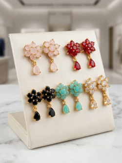 Vibrant Crystal Long Drop Earrings Set
