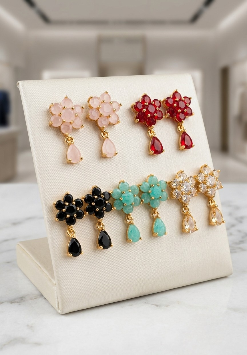 Vibrant Crystal Long Drop Earrings Set