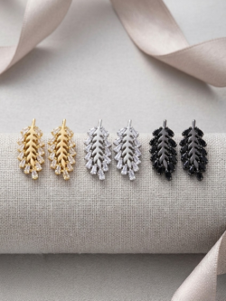 Sparkling Pave Feather/Leaf Stud Earrings - Climber Style Everyday Jewelry