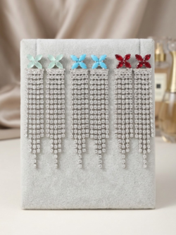 Crystal Rhinestone Tassel Drop Earrings - Long Chandelier Fringe Statement Jewelry