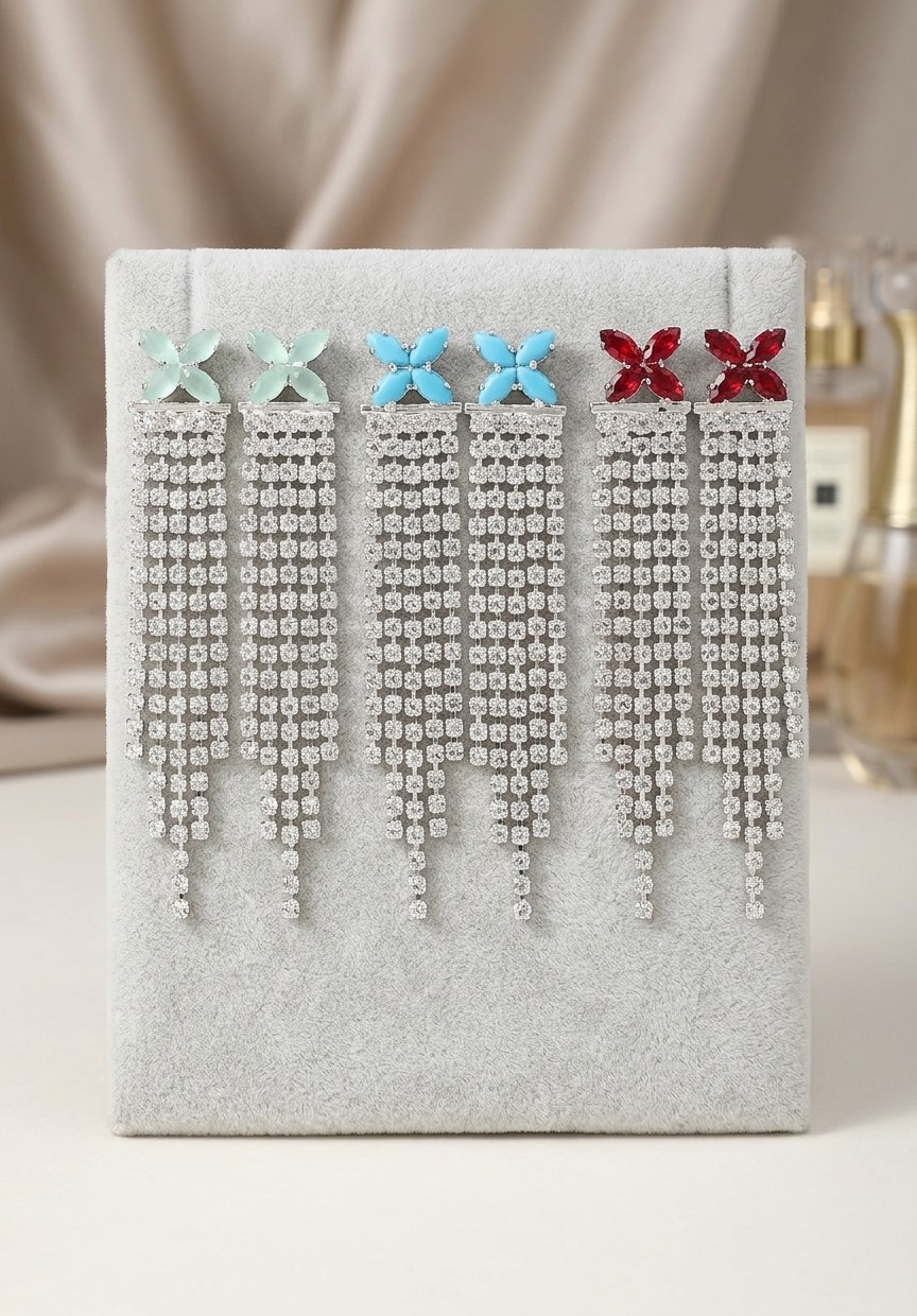 Crystal Rhinestone Tassel Drop Earrings - Long Chandelier Fringe Statement Jewelry