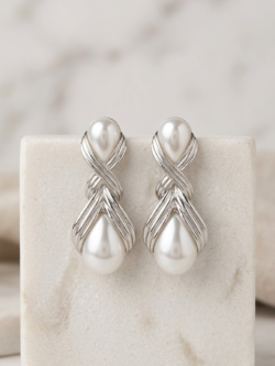 Elegant Modern Geometric Faux Pearl Dangle Earrings - Structured Drop Jewelry