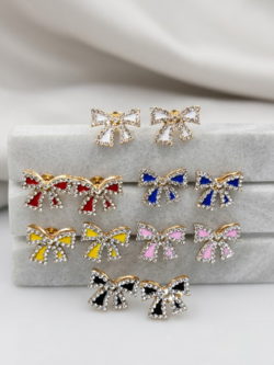 Sparkling Rhinestone Pave Bow Tie Stud Earrings