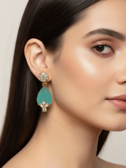 Multi-Color Flower Stud Earrings with Teardrop Drops