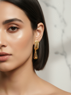 18k Gold Plated Jhumka Drop Earrings with Black and White CZ Stones