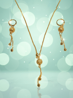 Elegant Gold Plated Beaded Sphere Pendant Necklace and Dangler Earrings Set