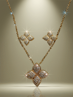 Crystal Clover Flower Necklace and Stud Earring Set