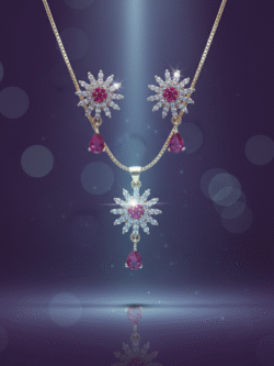 Sunburst Ruby Teardrop Pendant Set with Earrings