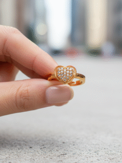 Dazzling Pavé Heart Adjustable Ring with Beaded Edge