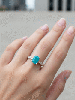 Vibrant Turquoise-Tone Emerald-Cut Solitaire Ring