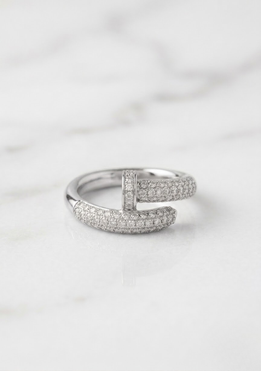 Pave Diamond Nail Wrap Ring in White / Silver