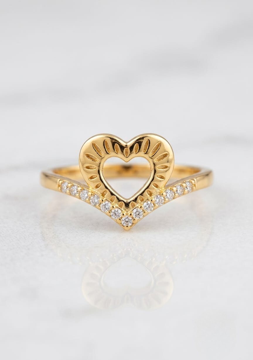 Heart Shape Gold Color Ring (Adjustable size)
