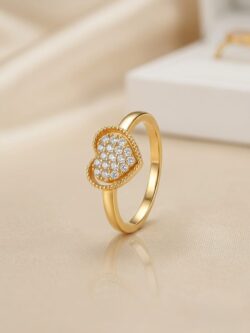 Dazzling Pavé Heart Adjustable Ring with Beaded Edge