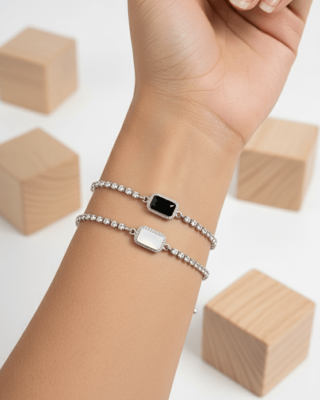 Modern Dual Stone Tennis Bracelet Set