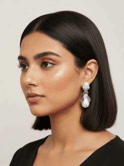 Elegant Modern Geometric Faux Pearl Dangle Earrings - Structured Drop Jewelry