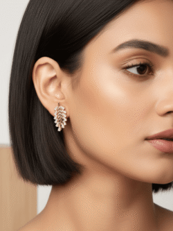 Sparkling Pave Feather/Leaf Stud Earrings - Climber Style Everyday Jewelry