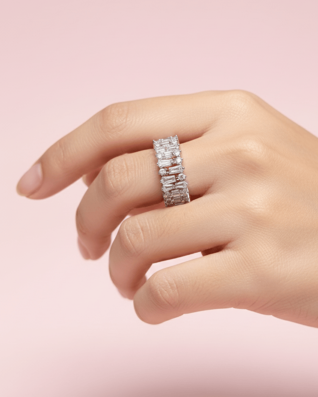 Luxury Two-Row Baguette & Round Diamond Statement Ring