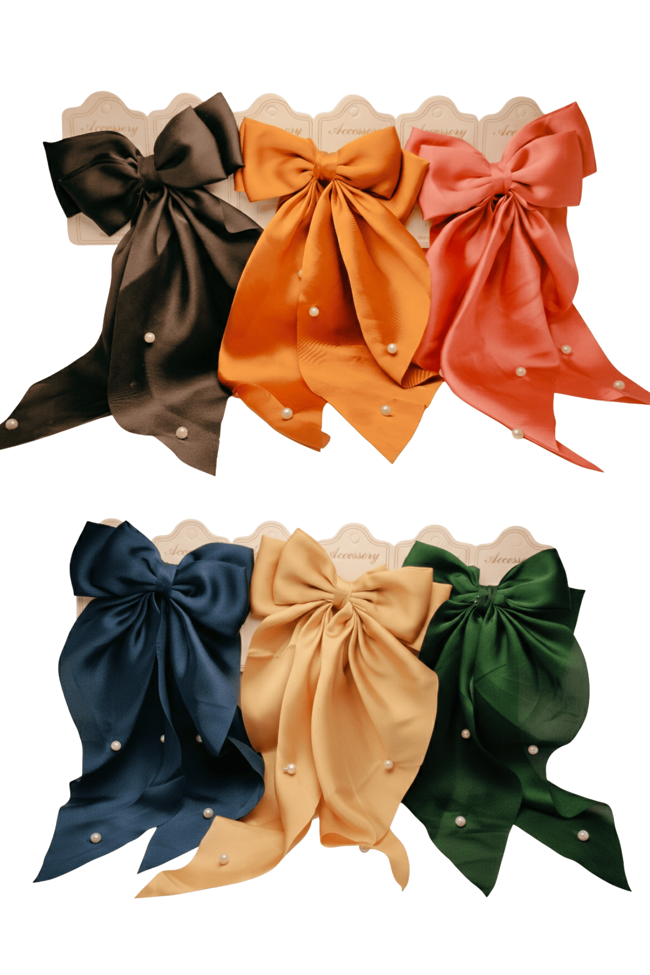 Oversized Satin Ribbon Hair Bows with Pearl Accents