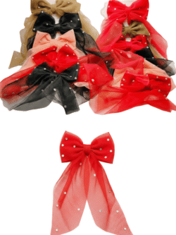 Sheer Organza Rhinestone Bow Clips – Elegant Long-Tail Hair Accessories