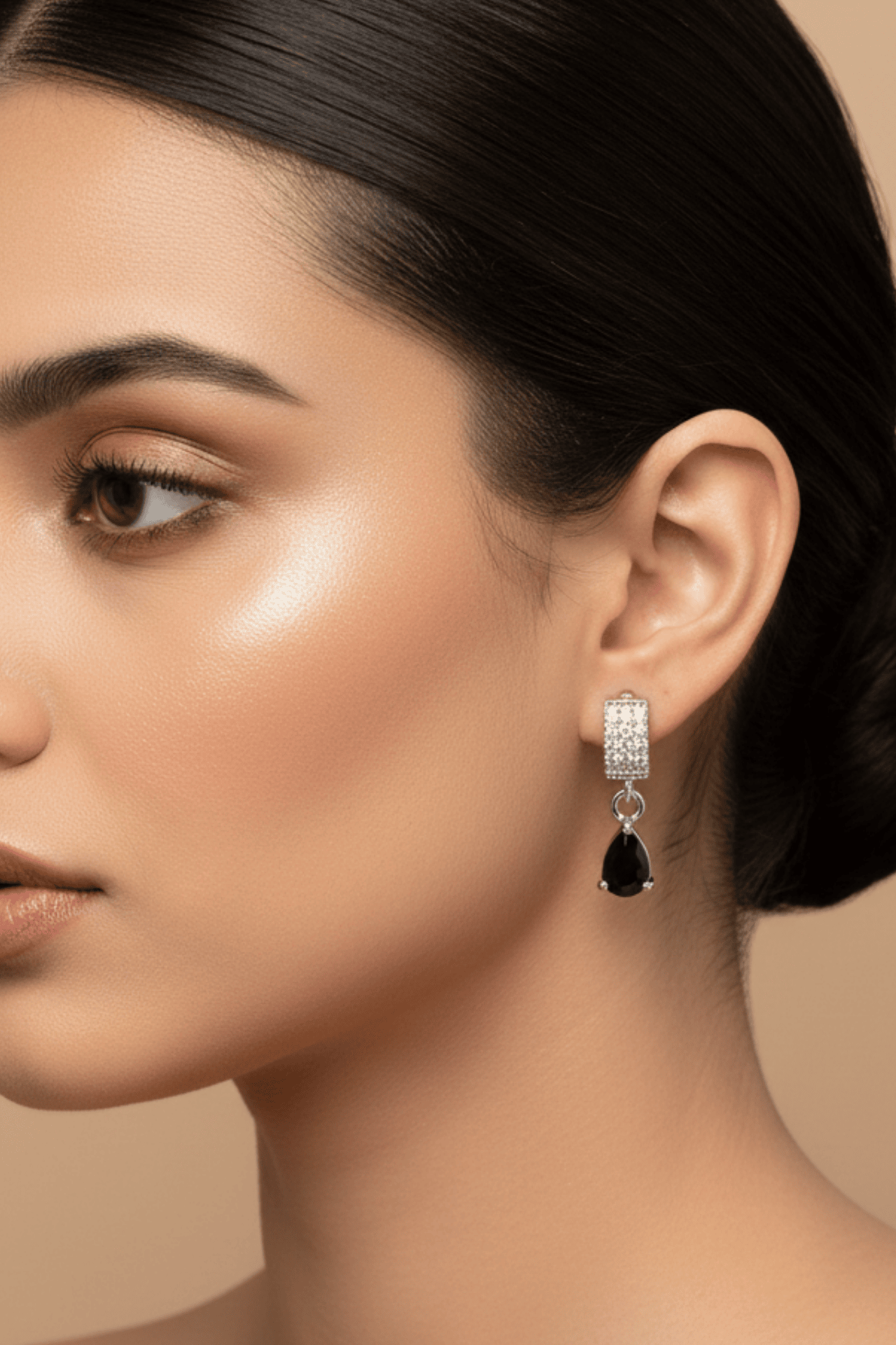 Elegant Black Onyx Pear-Drop Earrings