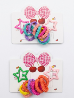 Star Snap Clips & Textured Elastic Set – Colorful Multi-Piece Hair Accessory Collection
