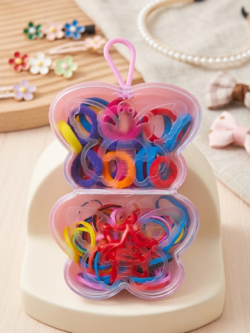 Mini Rainbow Elastic Hair Tie Sets – 50+ Piece Colorful Bands in Fun Shapes
