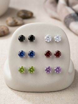 Multicolor Solitaire Crystal Ear Tops Set