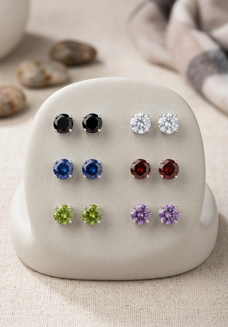 Multicolor Solitaire Crystal Ear Tops Set