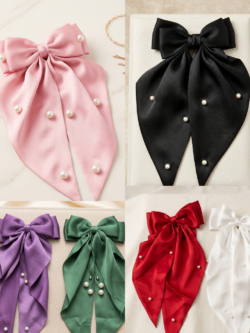 Oversized Satin Ribbon Hair Bows with Pearl Accents