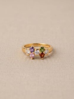 Multi-Color Gemstone Gold-Tone Ring with Marquise and Round Crystals