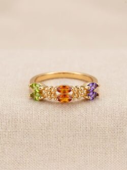 Vibrant Multi-Stone Gold-Tone Band with Marquise Crystal Accents