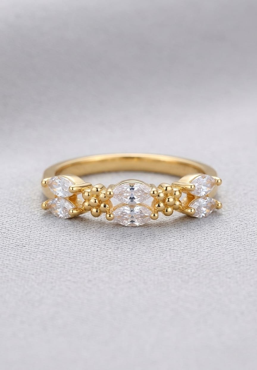 Elegant Marquise-Cut Crystal Gold-Tone Band with Beaded Details