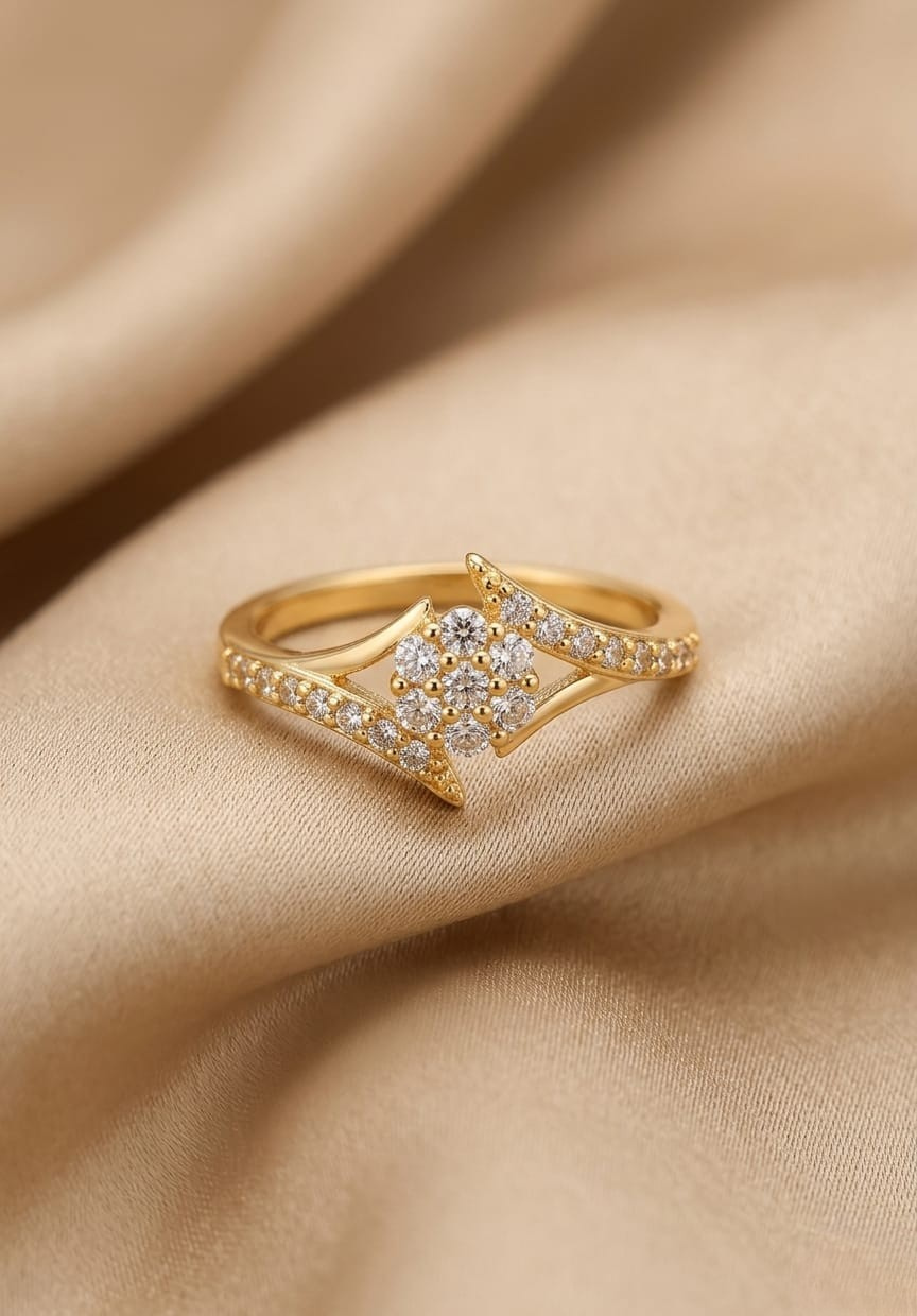 Radiant Gold-Tone Cluster Ring with Diamond-Style Accents