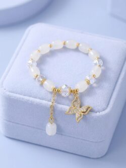 Delicate Multi Colors Bead Bracelet for Kids with Butterfly Charm