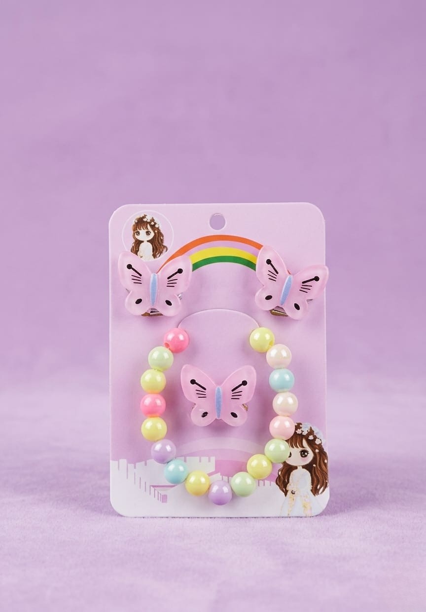 Cute Kids Rainbow / Frozen-Themed / Swan / Lollipop / Butterfly & Cartoon Character Charm Bracelet, Clip-On Earrings, Ring Set - Image 6