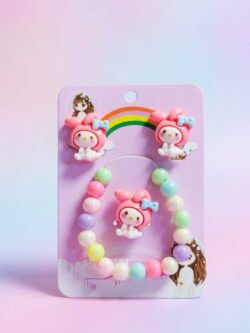 Cute Kids Rainbow / Frozen-Themed / Swan / Lollipop / Butterfly & Cartoon Character Charm Bracelet, Clip-On Earrings, Ring Set