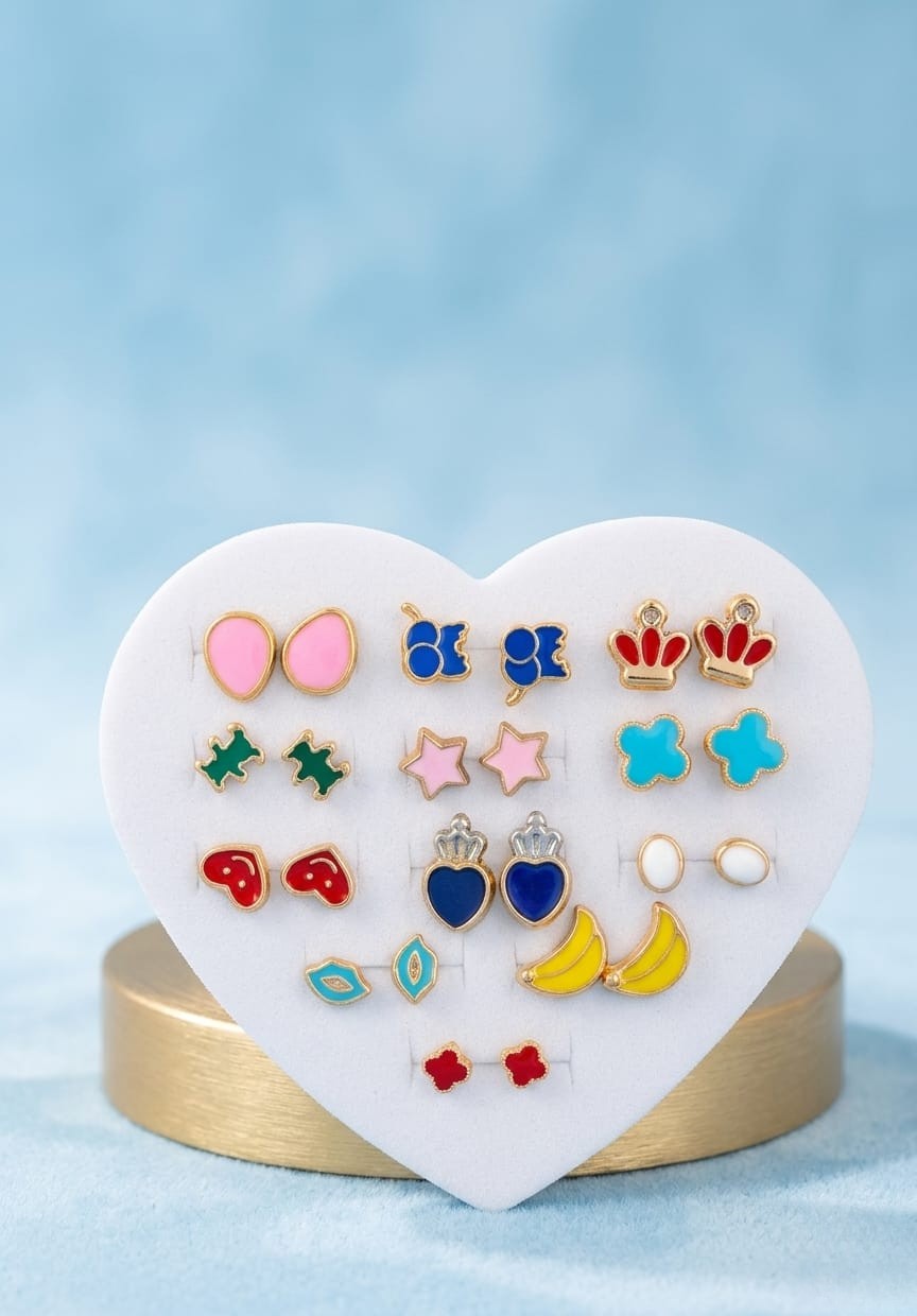Charming Assorted Stud Earring Set for Kids – Fun & Colorful Designs