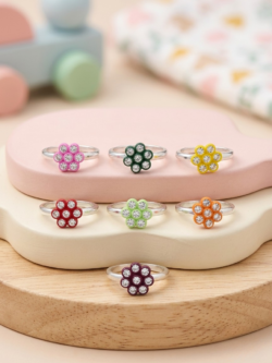 Colorful Crystal Flower Adjustable Rings for Kids – 7 Colors